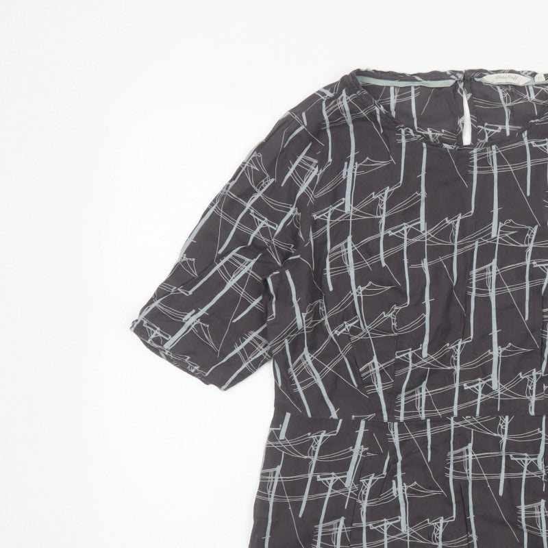 White Stuff Women Black Size 12 Geometric Cotton Tunic Blouse 3/4 Sleeve