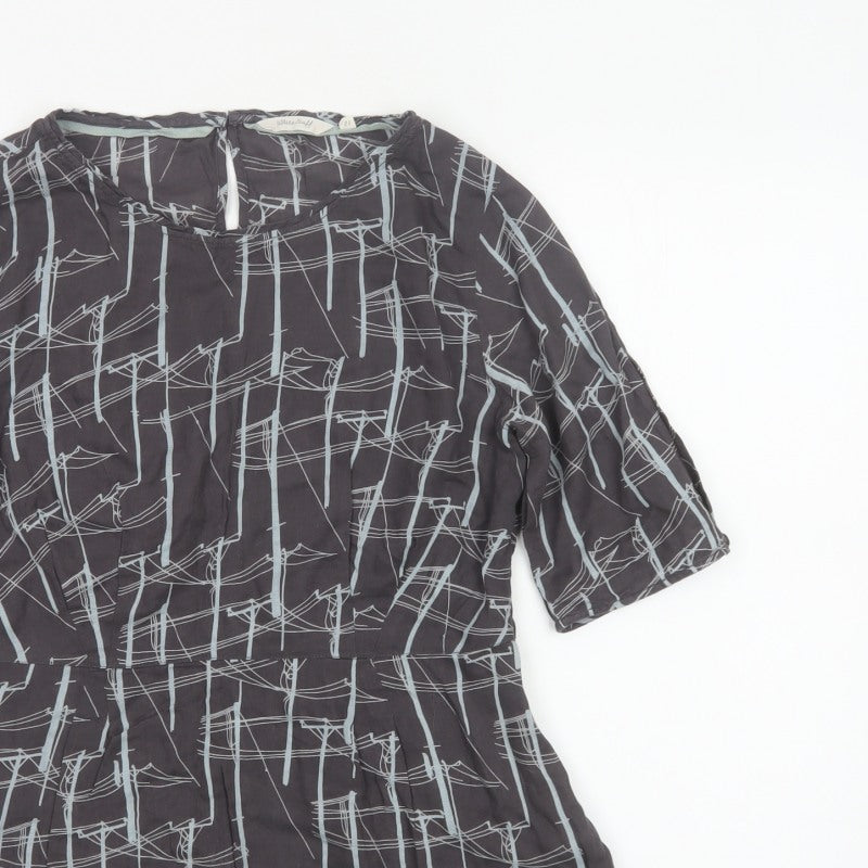 White Stuff Women Black Size 12 Geometric Cotton Tunic Blouse 3/4 Sleeve