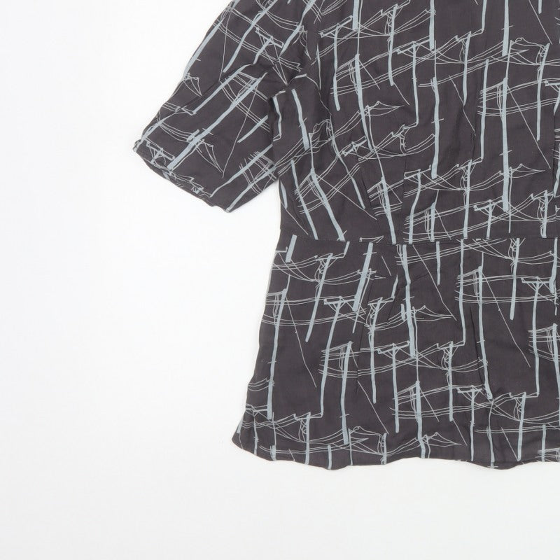 White Stuff Women Black Size 12 Geometric Cotton Tunic Blouse 3/4 Sleeve