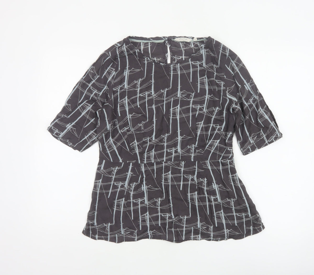 White Stuff Women Black Size 12 Geometric Cotton Tunic Blouse 3/4 Sleeve