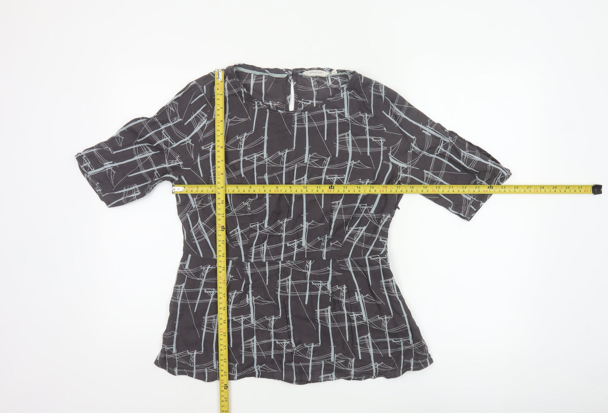 White Stuff Women Black Size 12 Geometric Cotton Tunic Blouse 3/4 Sleeve