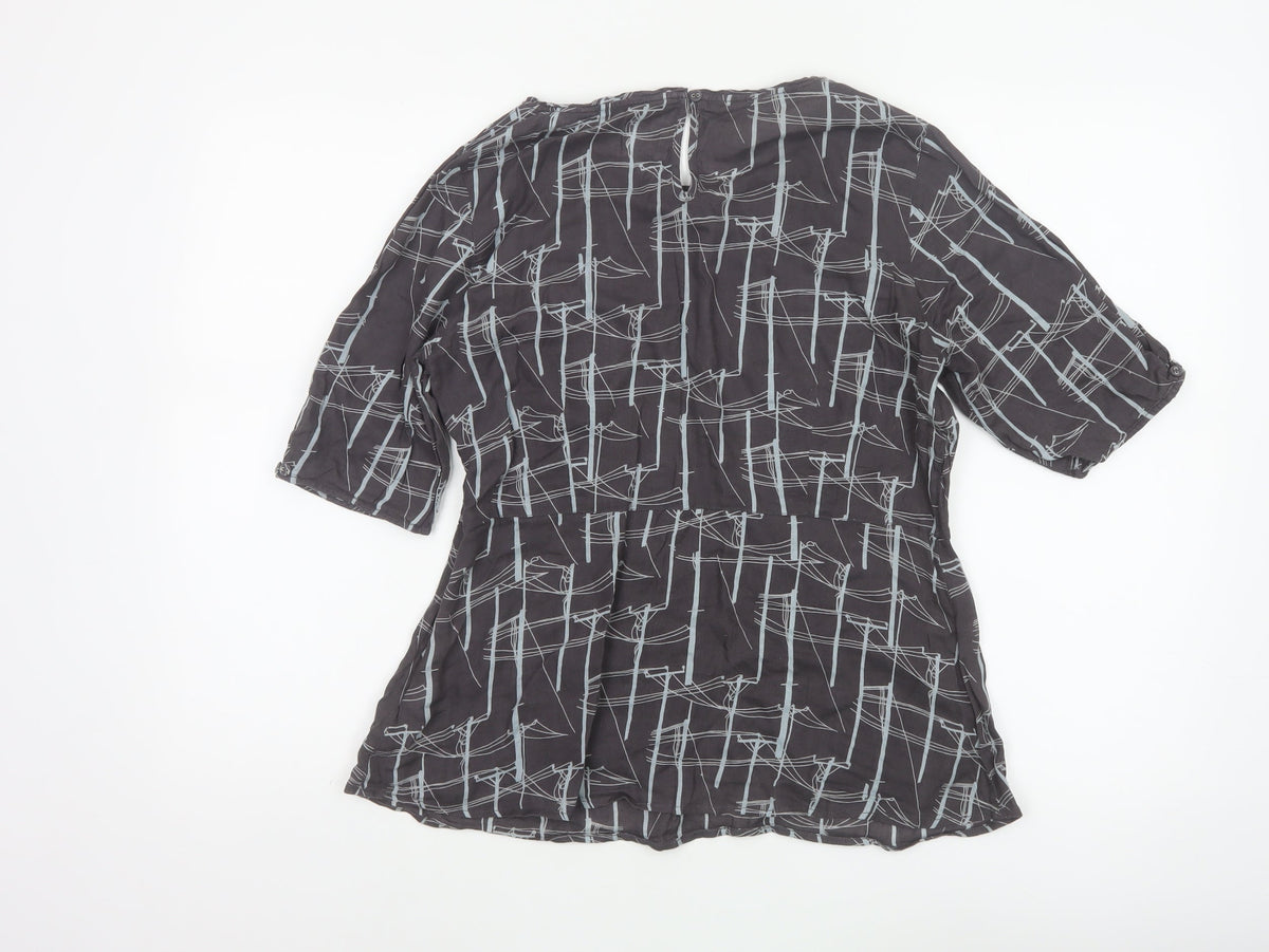 White Stuff Women Black Size 12 Geometric Cotton Tunic Blouse 3/4 Sleeve