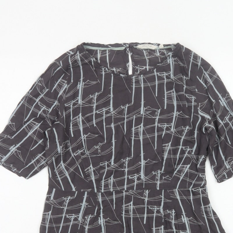 White Stuff Women Black Size 12 Geometric Cotton Tunic Blouse 3/4 Sleeve