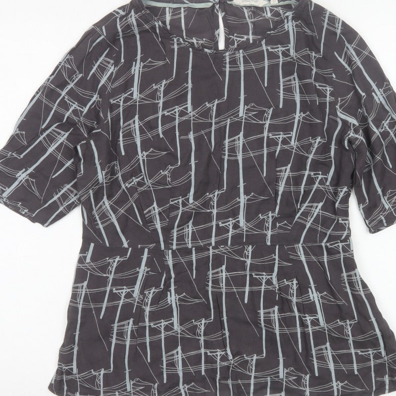 White Stuff Women Black Size 12 Geometric Cotton Tunic Blouse 3/4 Sleeve