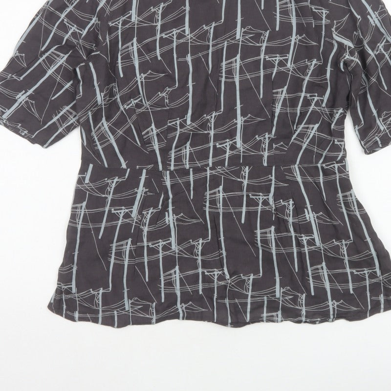White Stuff Women Black Size 12 Geometric Cotton Tunic Blouse 3/4 Sleeve
