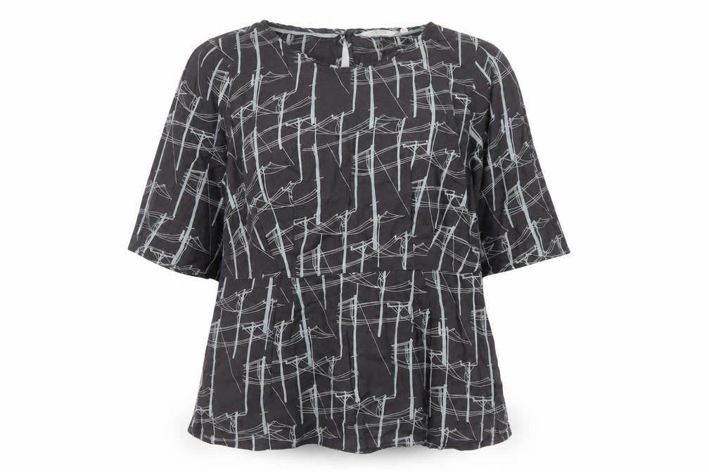 White Stuff Women Black Size 12 Geometric Cotton Tunic Blouse 3/4 Sleeve