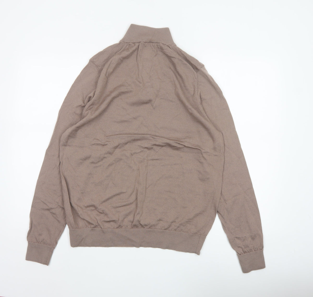 Autograph Mens Beige L Merino Wool 1/4 Zip High Neck Jumper