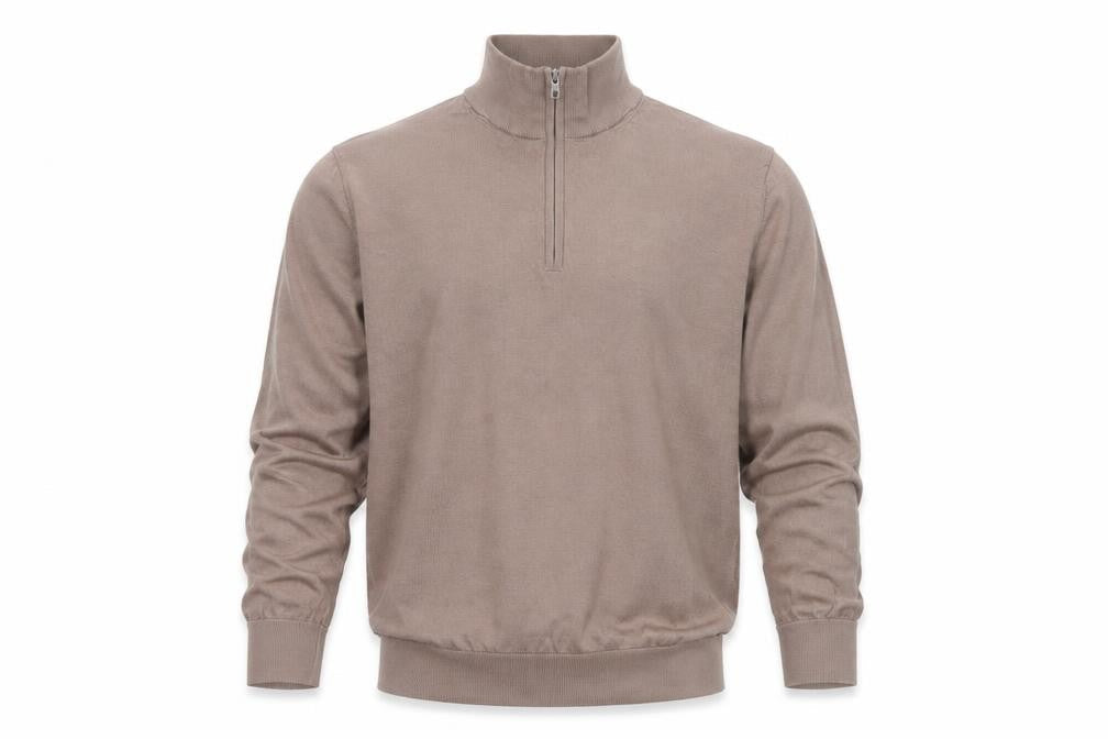 Autograph Mens Beige L Merino Wool 1/4 Zip High Neck Jumper
