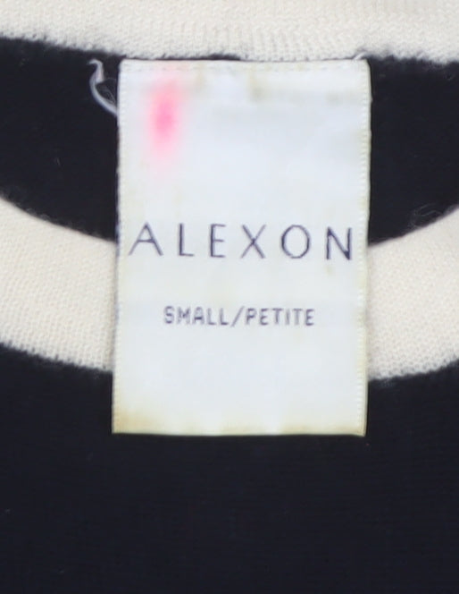 Alexon Women Black Ivory Striped 100% Wool Short Sleeve Pullover Jumper S