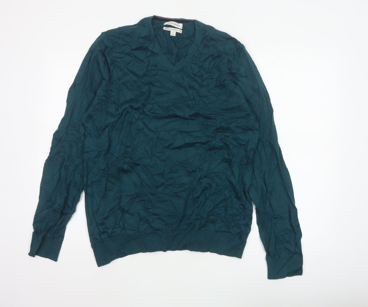 Autograph Men’s Green XL Merino Wool V-Neck Pullover Jumper