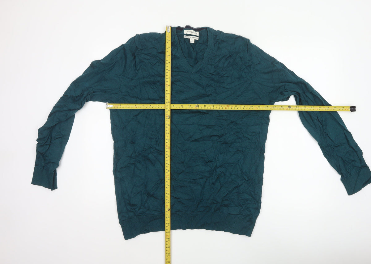 Autograph Men’s Green XL Merino Wool V-Neck Pullover Jumper