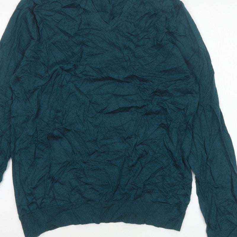 Autograph Men’s Green XL Merino Wool V-Neck Pullover Jumper