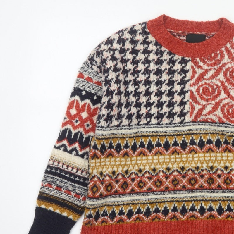Desigual Women Multicoloured S Fair Isle Knit Crew Neck Pullover Jumper