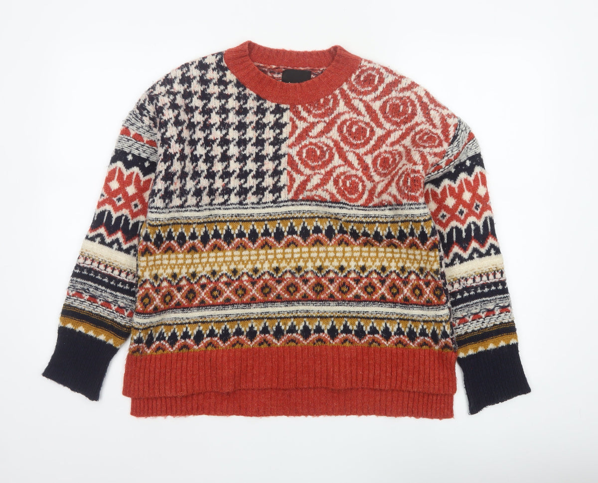 Desigual Women Multicoloured S Fair Isle Knit Crew Neck Pullover Jumper