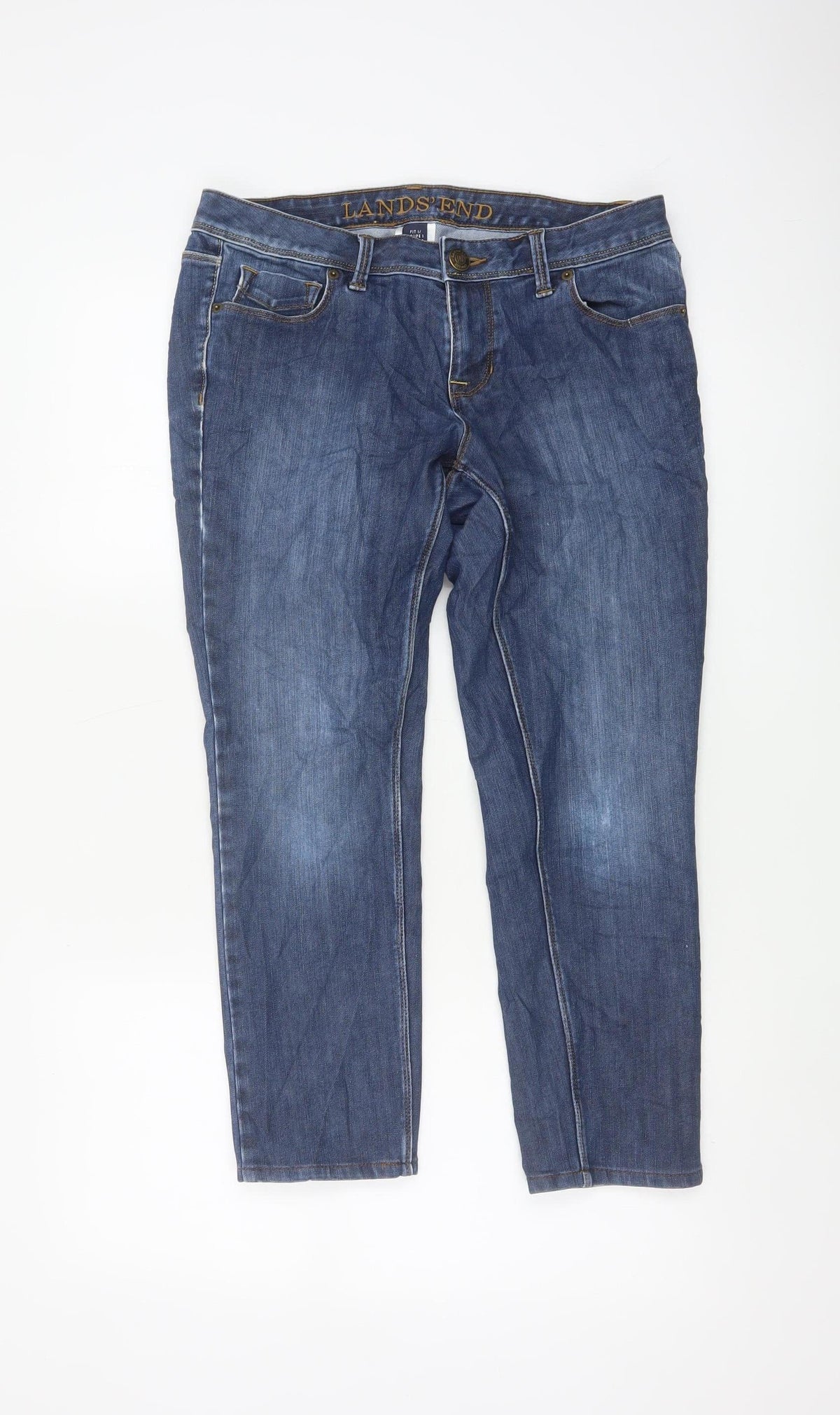 Lands' End Women Blue UK 12 Petite Straight Stretch Jeans