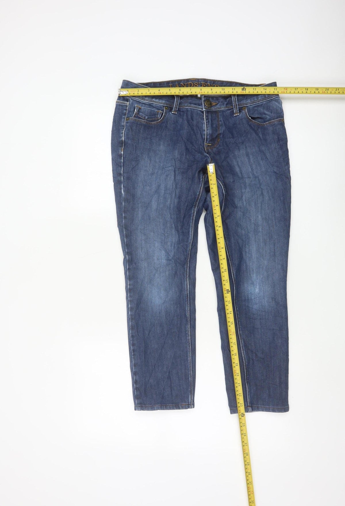 Lands' End Women Blue UK 12 Petite Straight Stretch Jeans