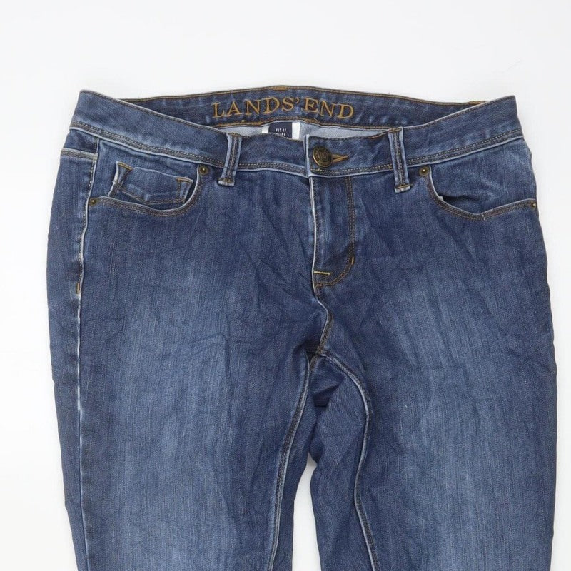 Lands' End Women Blue UK 12 Petite Straight Stretch Jeans