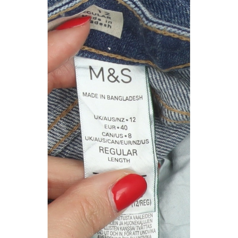 Marks and Spencer Women Blue UK 12 High Rise Wide-Leg Jeans