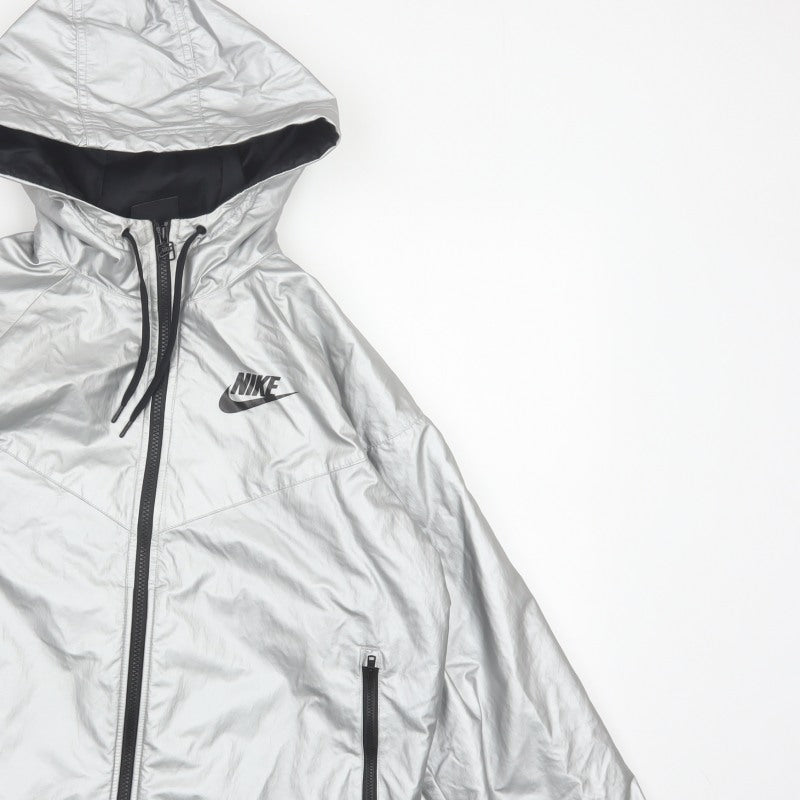 Nike Women Silver M Hooded Windbreaker Jacket Lightweight Zip