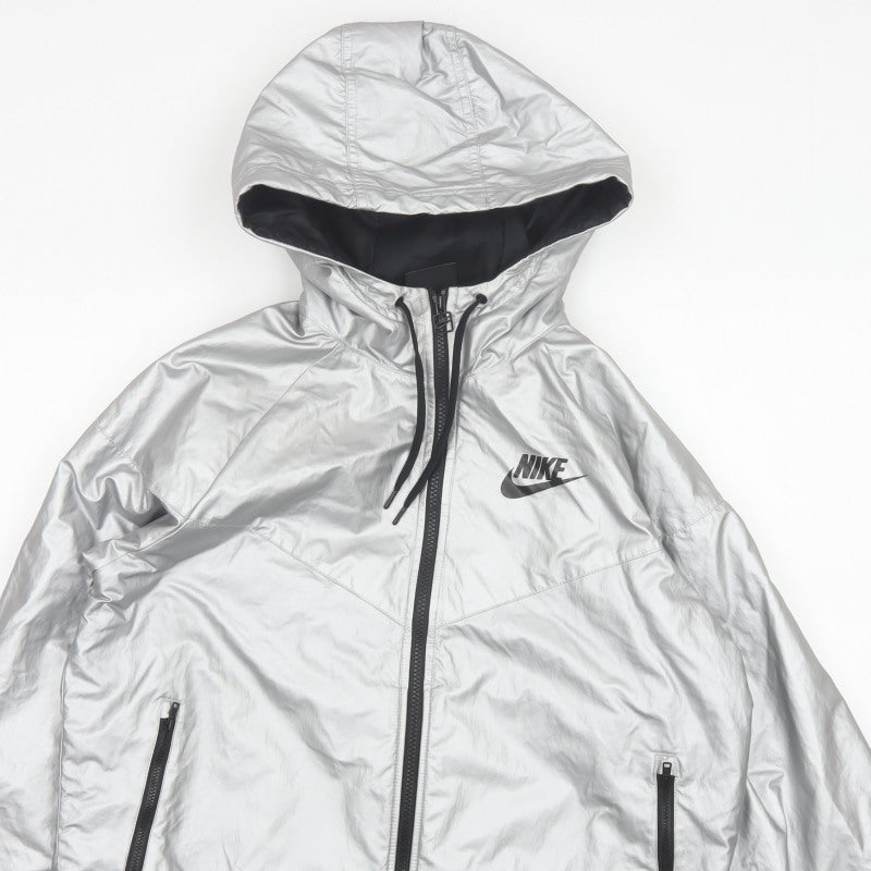 Nike Women Silver M Hooded Windbreaker Jacket Lightweight Zip