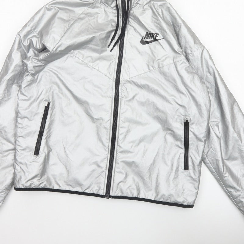 Nike Women Silver M Hooded Windbreaker Jacket Lightweight Zip