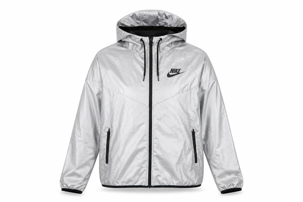 Nike Women Silver M Hooded Windbreaker Jacket Lightweight Zip