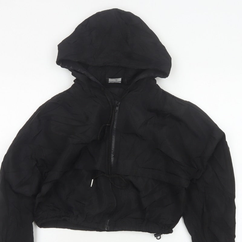 PrettyLittleThing Women’s Black UK 6 Cropped Hooded Windbreaker Jacket
