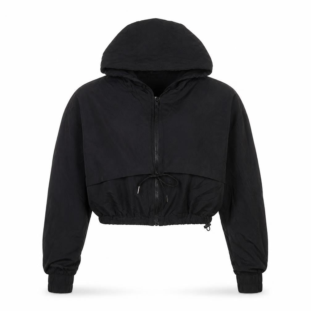 PrettyLittleThing Women’s Black UK 6 Cropped Hooded Windbreaker Jacket