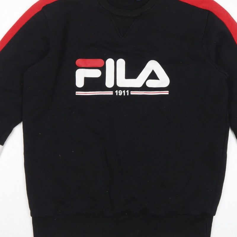 FILA Mens Black Red White Logo Graphic Crew Neck Sweatshirt Size M