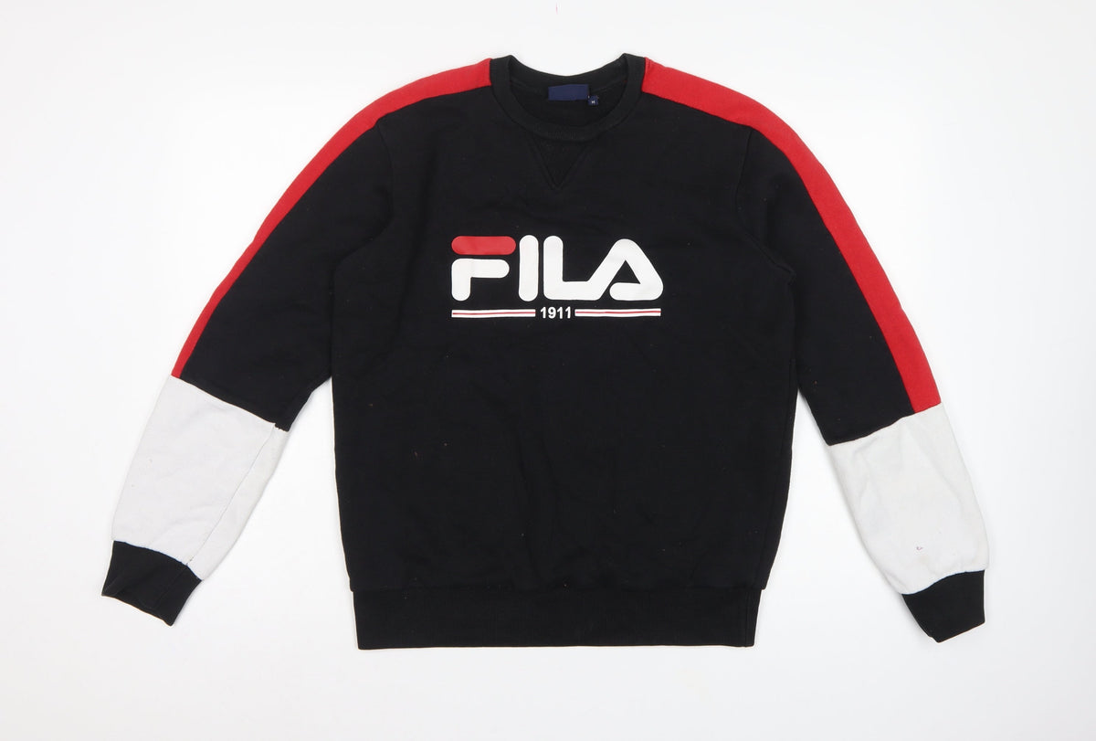 FILA Mens Black Red White Logo Graphic Crew Neck Sweatshirt Size M