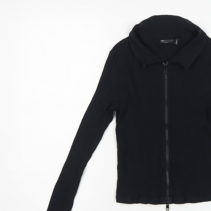 ASOS Design Women’s Black UK 10 Basic Ribbed Zip Front Knit Top