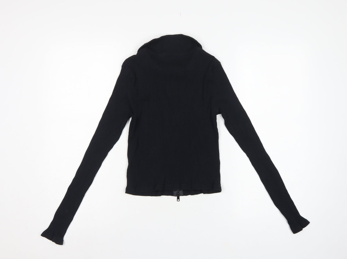 ASOS Design Women’s Black UK 10 Basic Ribbed Zip Front Knit Top