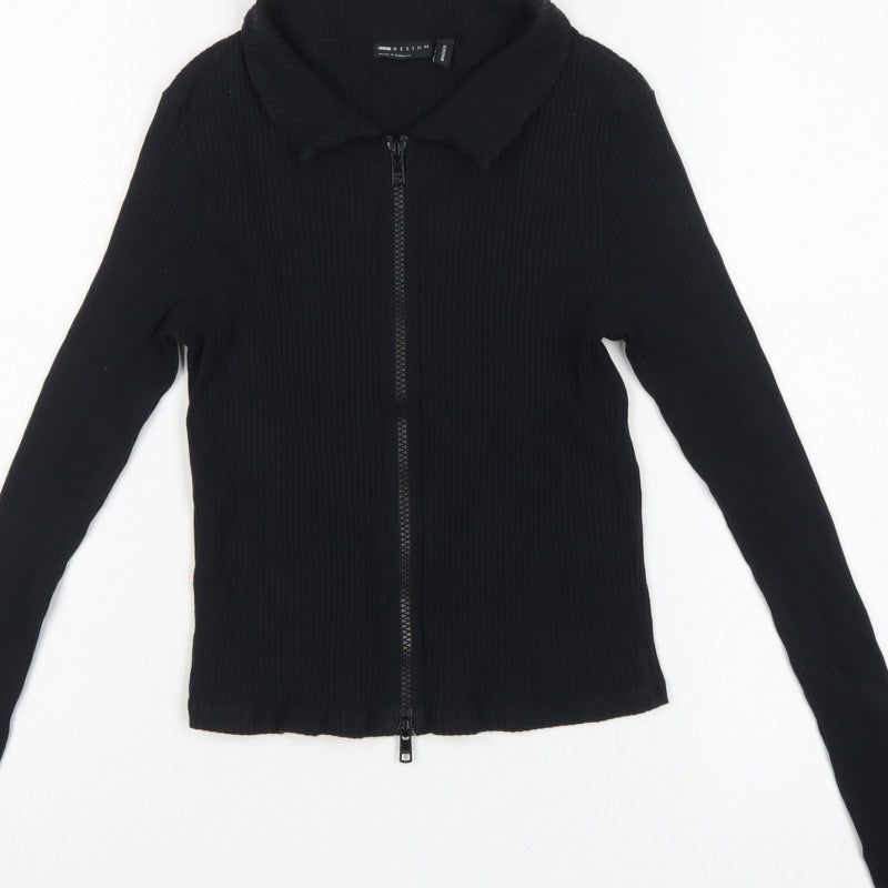 ASOS Design Women’s Black UK 10 Basic Ribbed Zip Front Knit Top