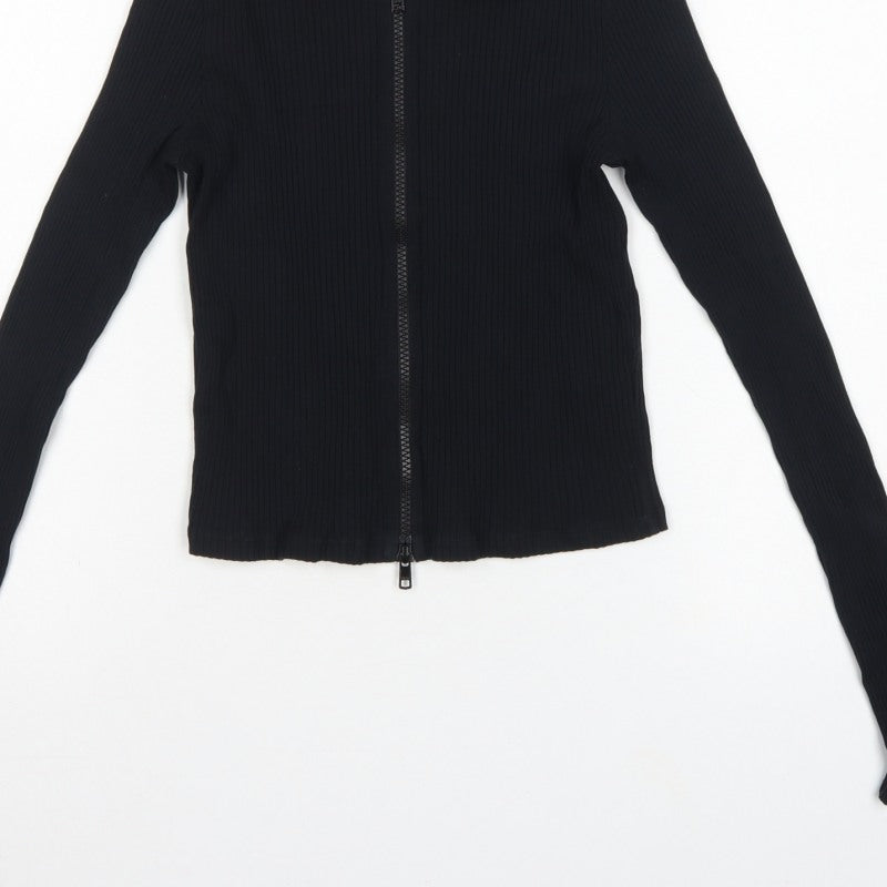 ASOS Design Women’s Black UK 10 Basic Ribbed Zip Front Knit Top