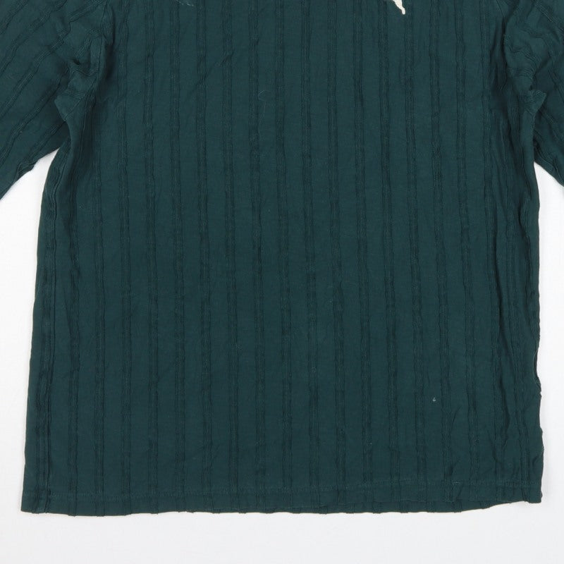 Puma Men's Green Small Long Sleeve Textured Striped Polo Shirt