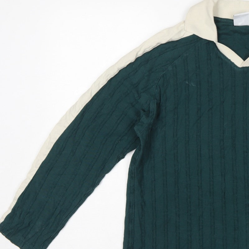 Puma Men's Green Small Long Sleeve Textured Striped Polo Shirt