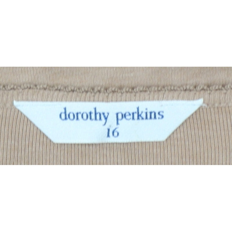 Dorothy Perkins Women Beige Size 16 Basic V-Neck Long Sleeve T-Shirt
