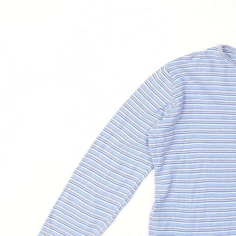 EWM Women Blue White Striped Cotton Jersey Long Sleeve T-Shirt UK 14