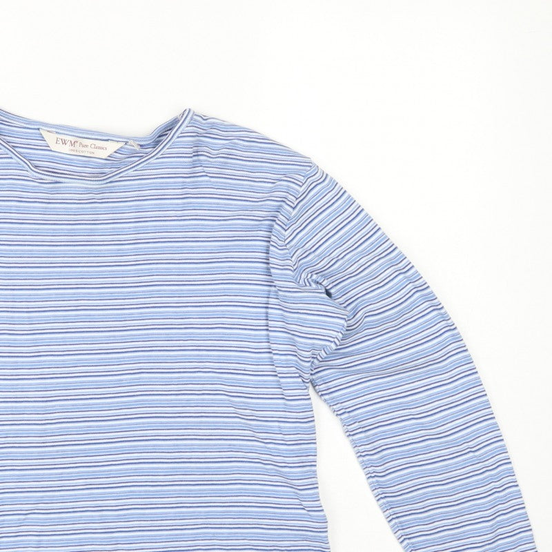 EWM Women Blue White Striped Cotton Jersey Long Sleeve T-Shirt UK 14