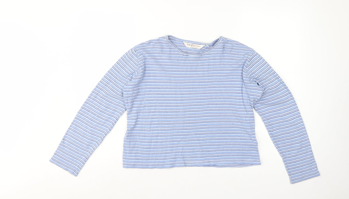 EWM Women Blue White Striped Cotton Jersey Long Sleeve T-Shirt UK 14