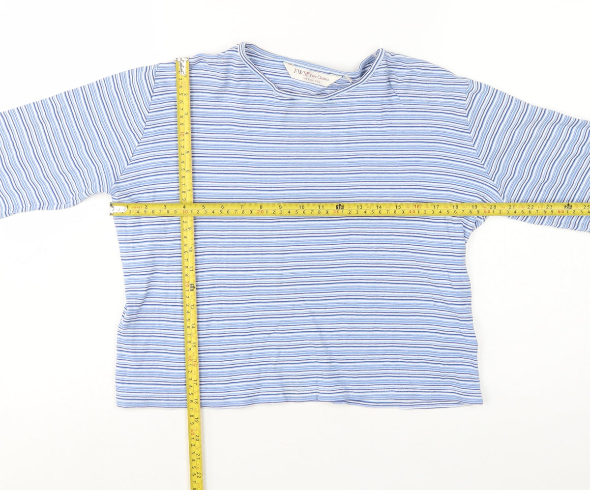EWM Women Blue White Striped Cotton Jersey Long Sleeve T-Shirt UK 14