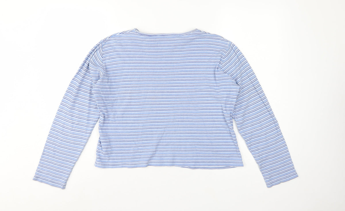EWM Women Blue White Striped Cotton Jersey Long Sleeve T-Shirt UK 14