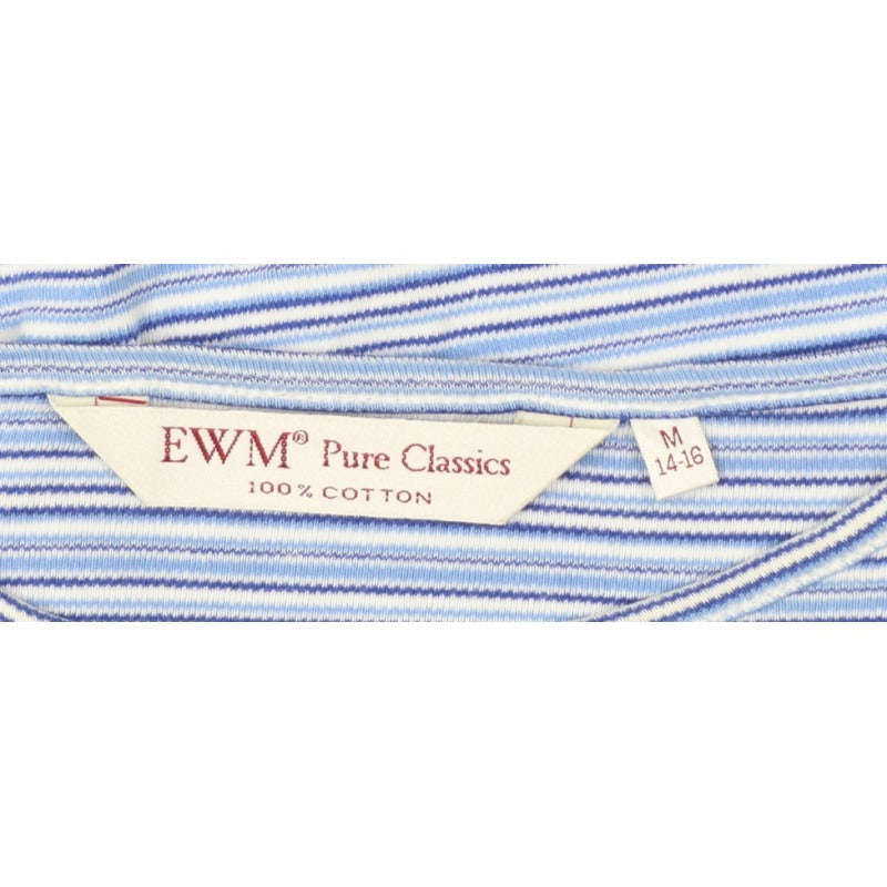 EWM Women Blue White Striped Cotton Jersey Long Sleeve T-Shirt UK 14