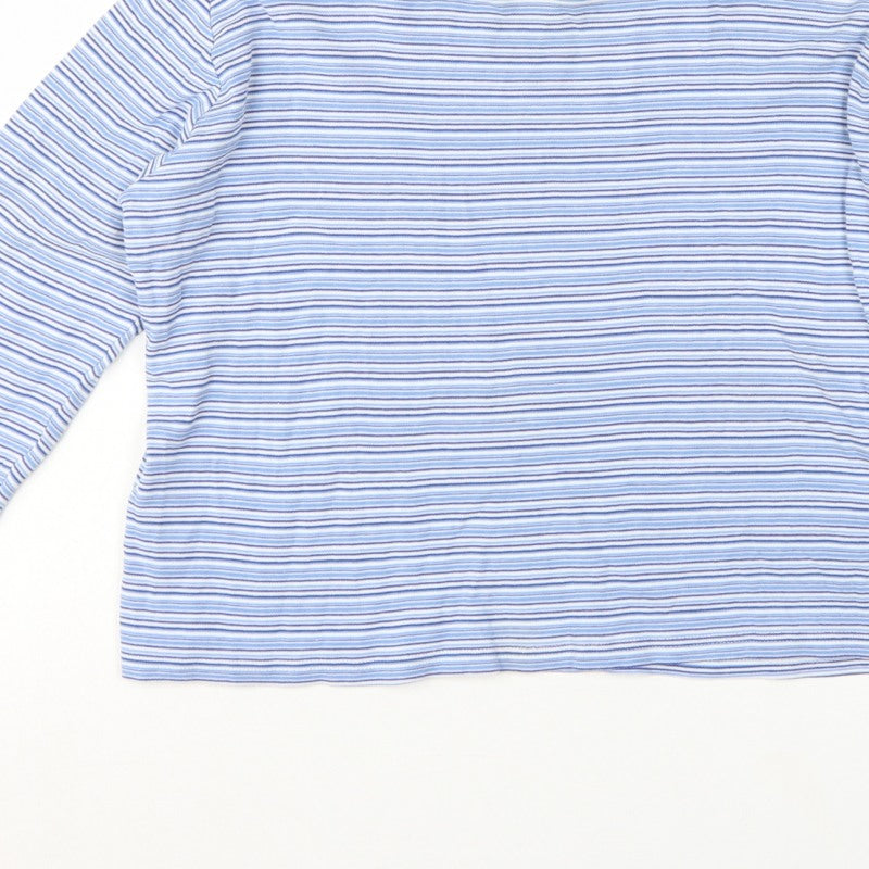 EWM Women Blue White Striped Cotton Jersey Long Sleeve T-Shirt UK 14