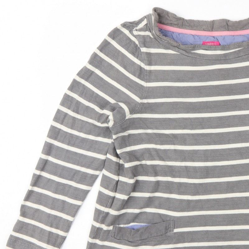 Joules Women’s Grey Stripe Cotton Pullover Sweatshirt UK 14 Pockets