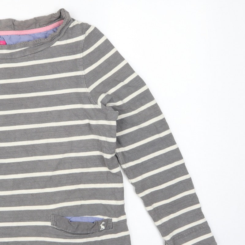 Joules Women’s Grey Stripe Cotton Pullover Sweatshirt UK 14 Pockets