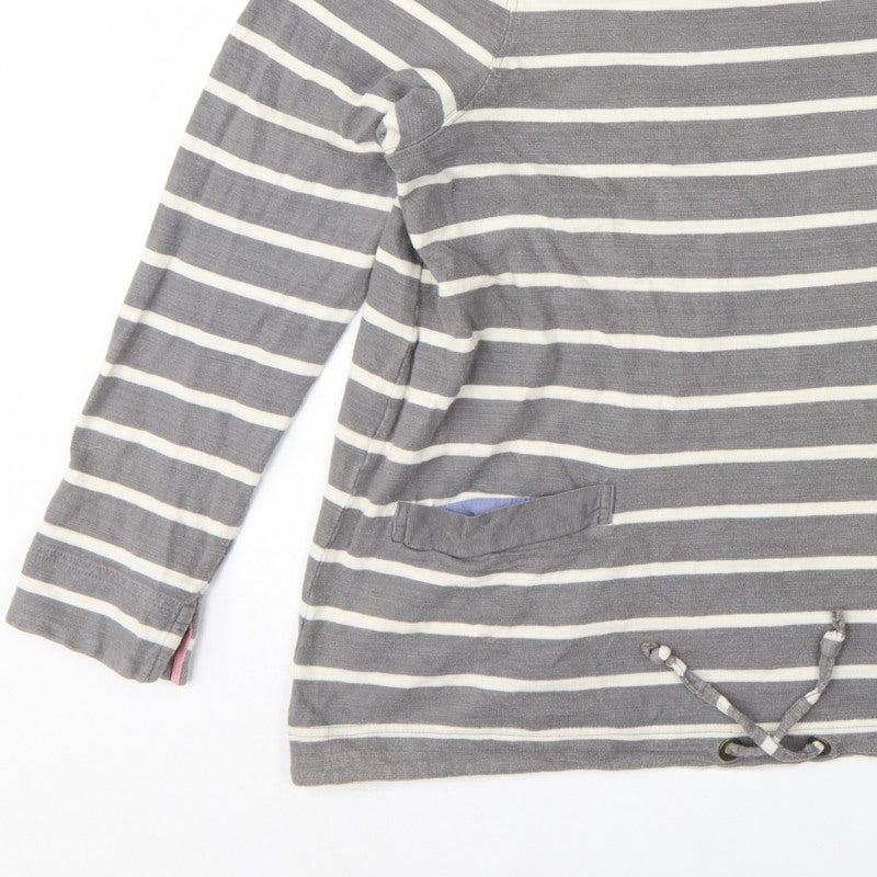 Joules Women’s Grey Stripe Cotton Pullover Sweatshirt UK 14 Pockets