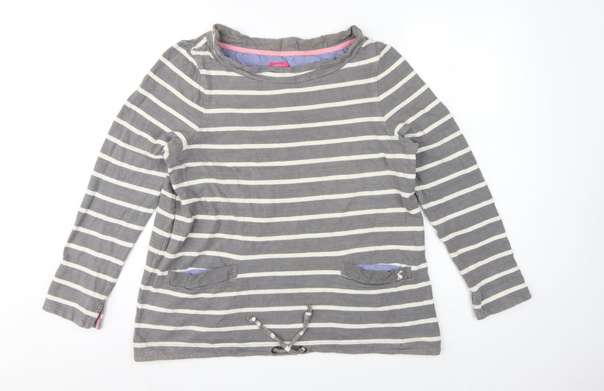 Joules Women’s Grey Stripe Cotton Pullover Sweatshirt UK 14 Pockets