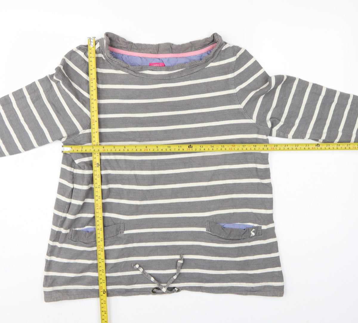 Joules Women’s Grey Stripe Cotton Pullover Sweatshirt UK 14 Pockets