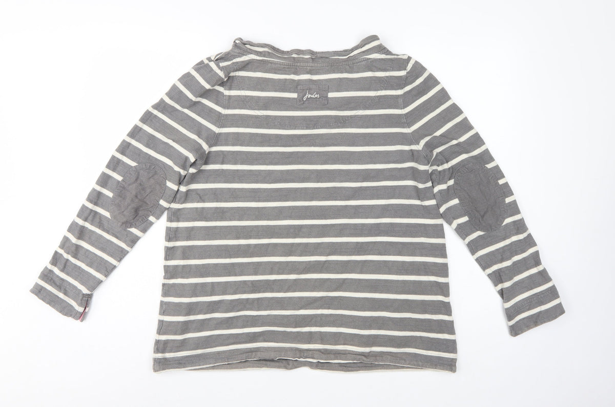 Joules Women’s Grey Stripe Cotton Pullover Sweatshirt UK 14 Pockets
